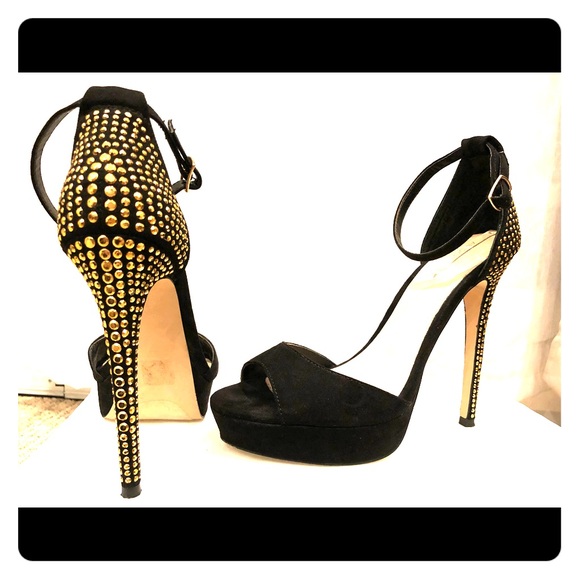 black heels with gold studs